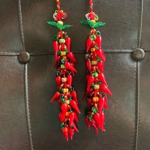 2 Glass chili pepper bead tassels